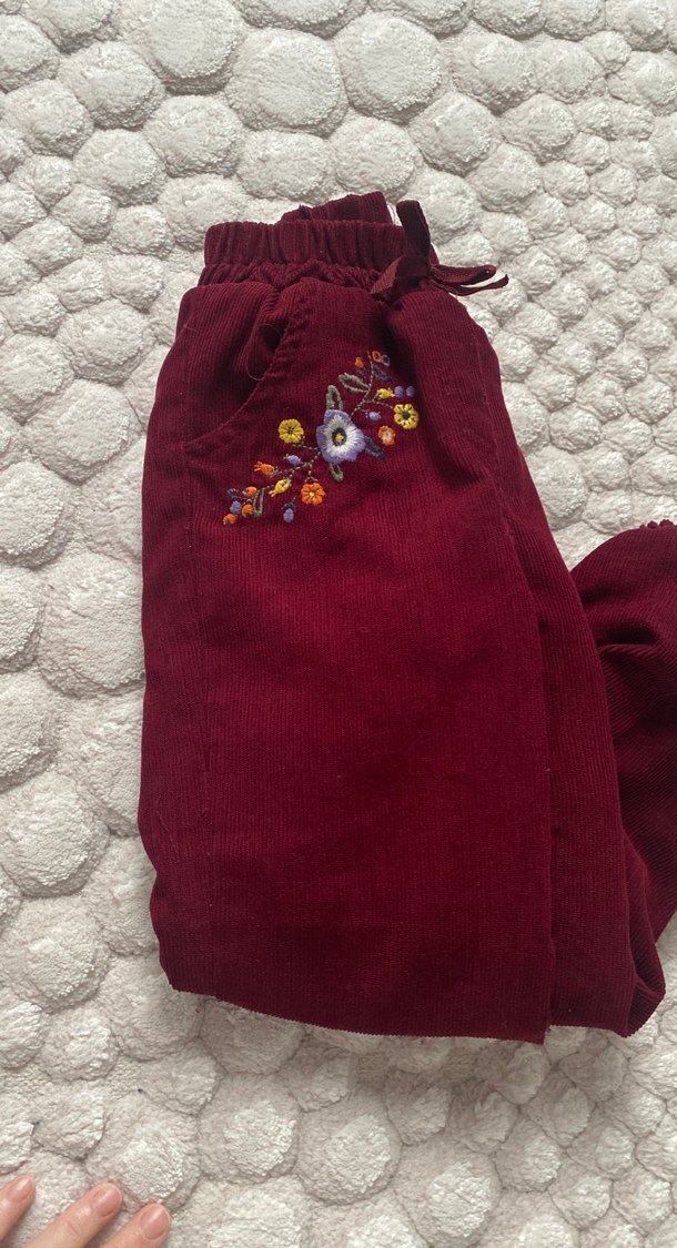 Bordo Nakışlı Bohem Kız Pantolonu - Görsel 5