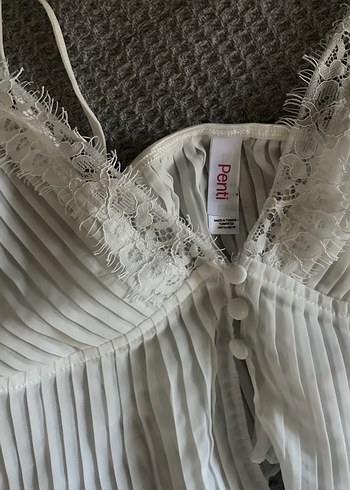 Beyaz Pilili V Yaka İp Askılı Bustiyer - Görsel 2