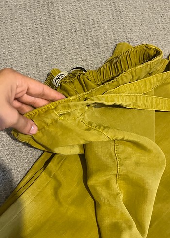 xs Beden sarı Renk Sarı Keten Rahat Kesim Kadın Pantolon