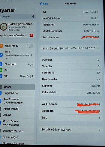  Beden Renk Apple tablet 9.Nesil 128 gb+kalem+kılıf+koruyucu