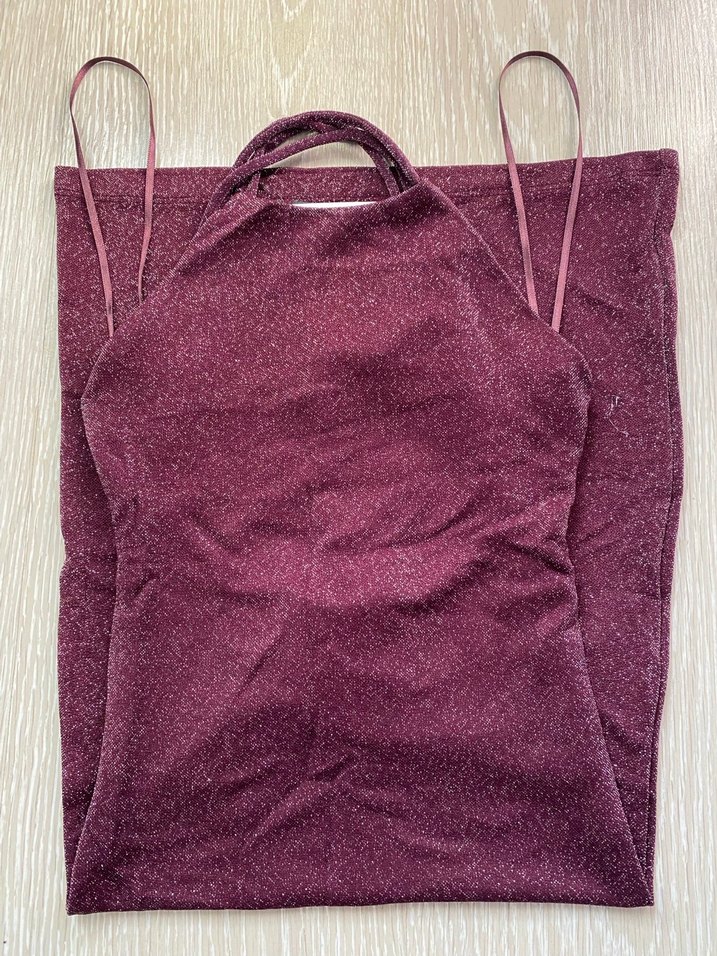 Bordo İnce Askılı Mini Elbise - Görsel 3