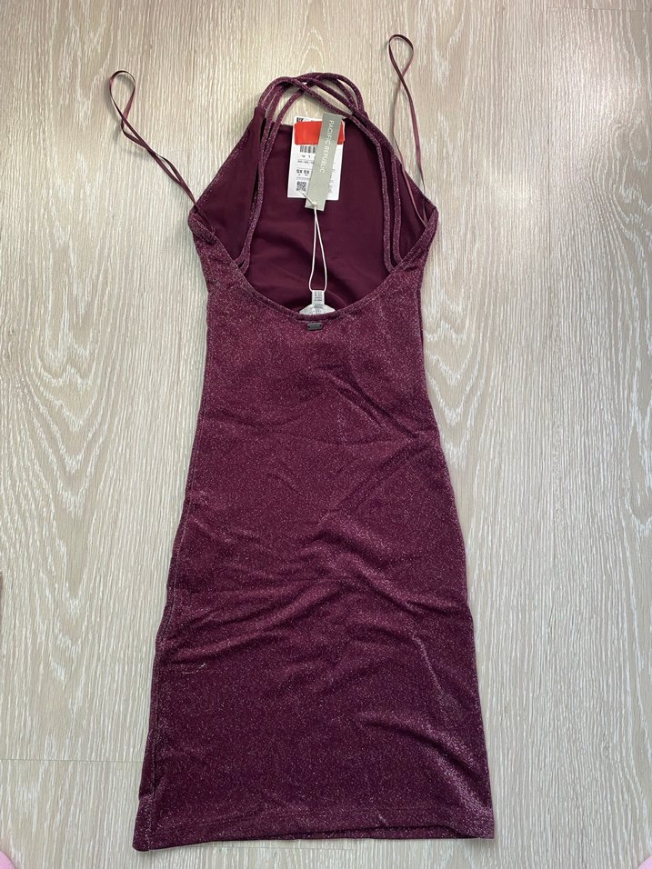 Bordo İnce Askılı Mini Elbise - Görsel 2