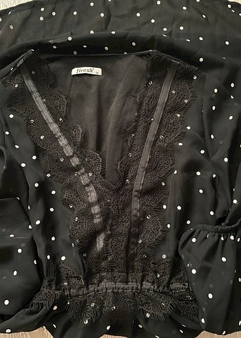 Puantiye Desenli Siyah Elbise - Görsel 2