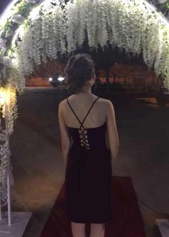 Mor V Yaka İnce Askılı Midi Elbise - Görsel 4