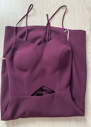 Mor V Yaka İnce Askılı Midi Elbise - Görsel 2