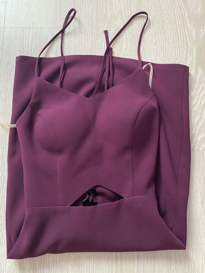 Mor V Yaka İnce Askılı Midi Elbise - Görsel 2