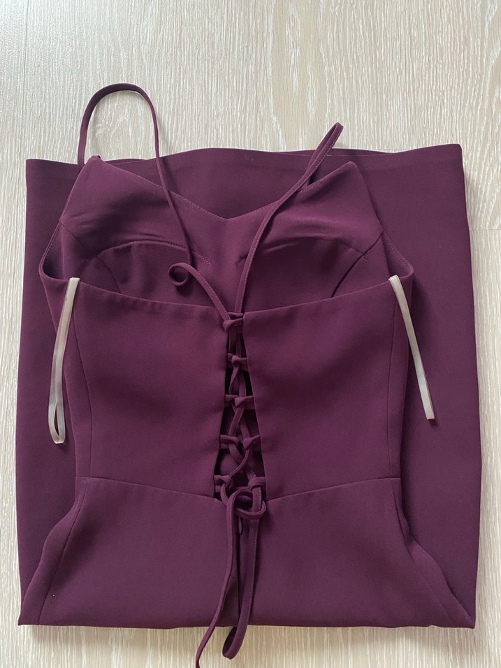 Mor V Yaka İnce Askılı Midi Elbise - Görsel 3