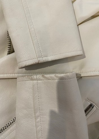 Beyaz Deri Kemerli Kadın Ceket - Görsel 6
