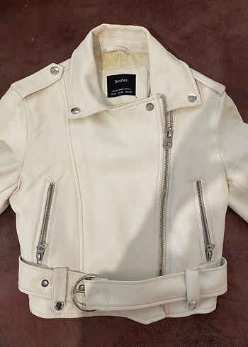 Beyaz Deri Kemerli Kadın Ceket - Görsel 2