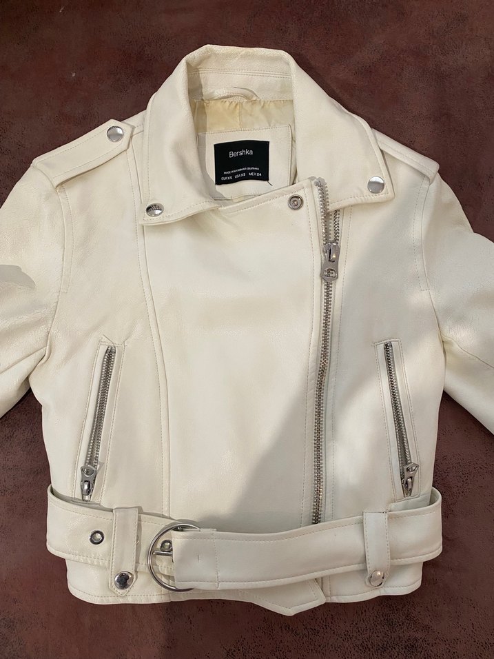 Beyaz Deri Kemerli Kadın Ceket - Görsel 2