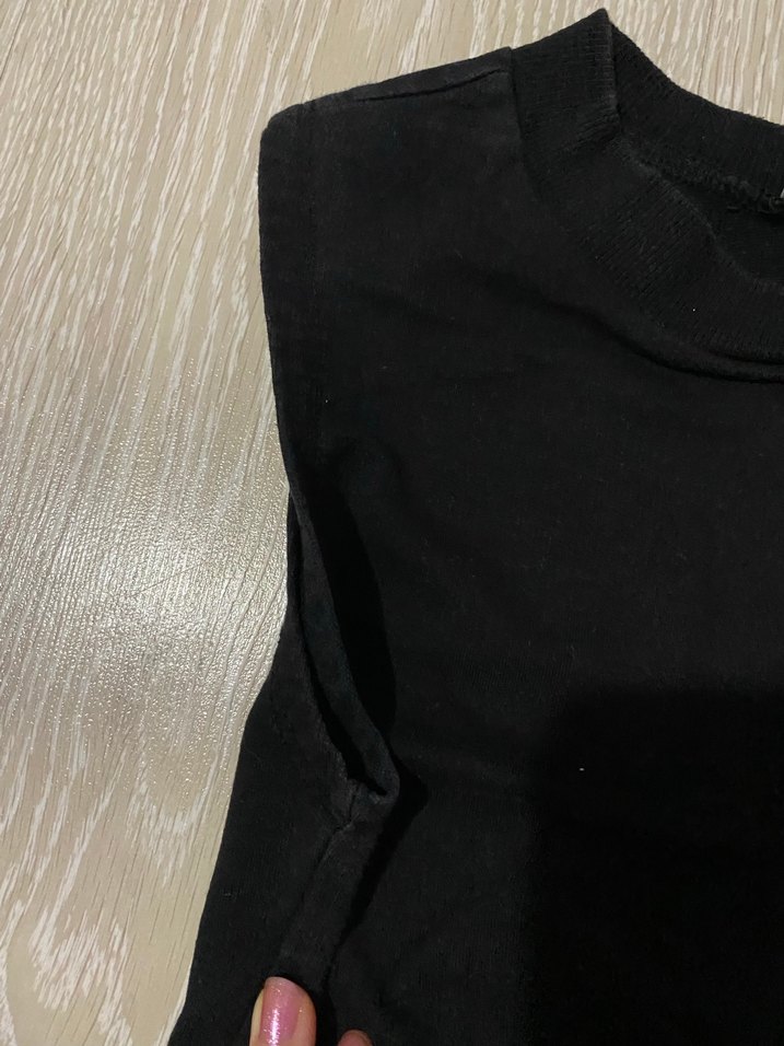 Siyah  Kolsuz Crop Top - Görsel 4