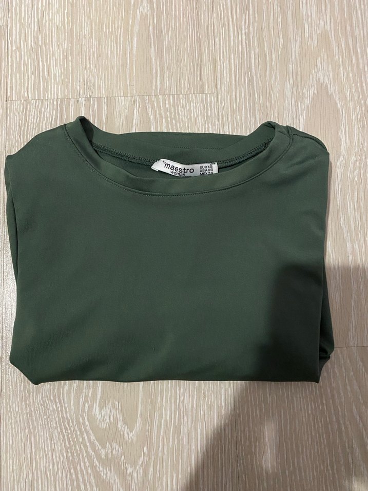 Yeşil Uzun Kollu Crop Top - Görsel 2