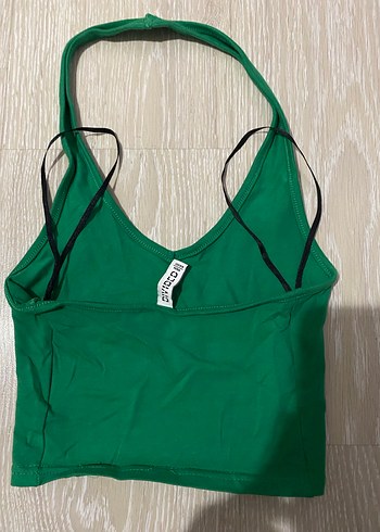 Kadın Yeşil V Yaka Kolsuz Crop Top - Görsel 2