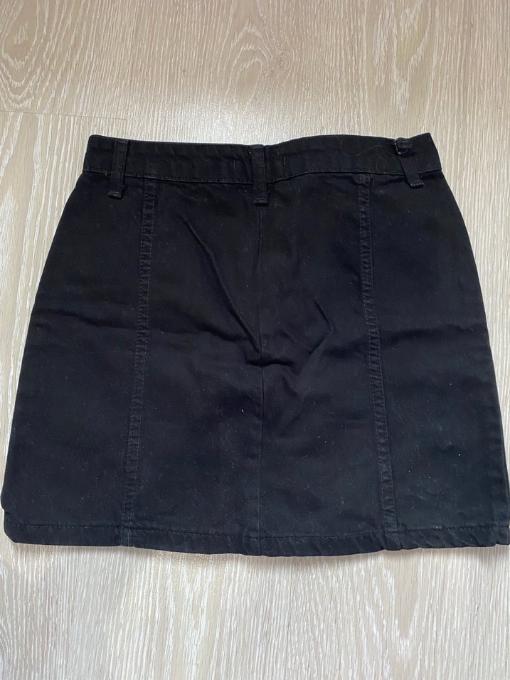 Düğmeli Siyah Midi Denim Etek - Görsel 3