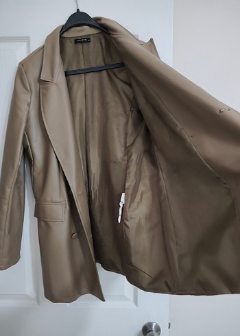 vizon rengi  Deri Kadın blazer  Ceket Düğmeli - Görsel 4