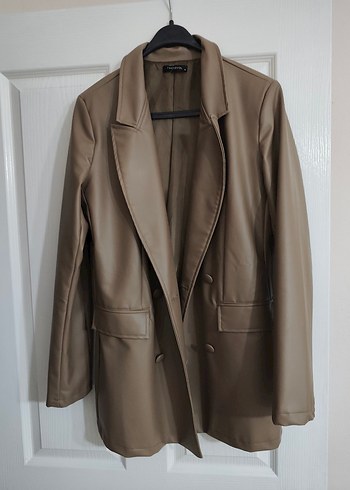 vizon rengi  Deri Kadın blazer  Ceket Düğmeli - Görsel 2