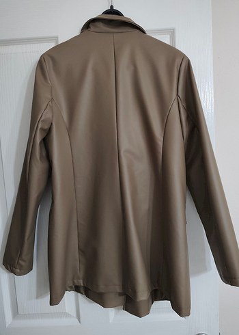 vizon rengi  Deri Kadın blazer  Ceket Düğmeli - Görsel 7