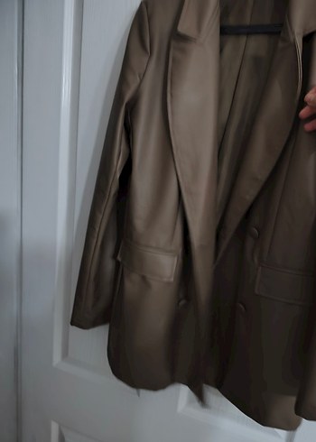 vizon rengi  Deri Kadın blazer  Ceket Düğmeli - Görsel 3