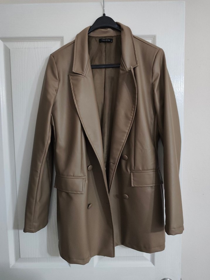 vizon rengi  Deri Kadın blazer  Ceket Düğmeli - Görsel 5