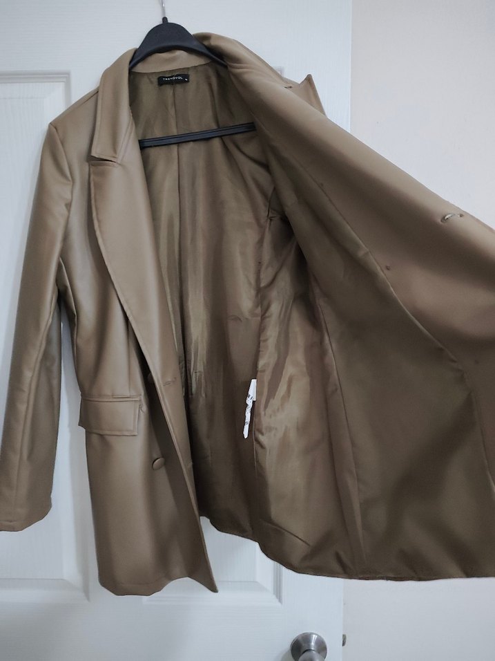 vizon rengi  Deri Kadın blazer  Ceket Düğmeli - Görsel 4