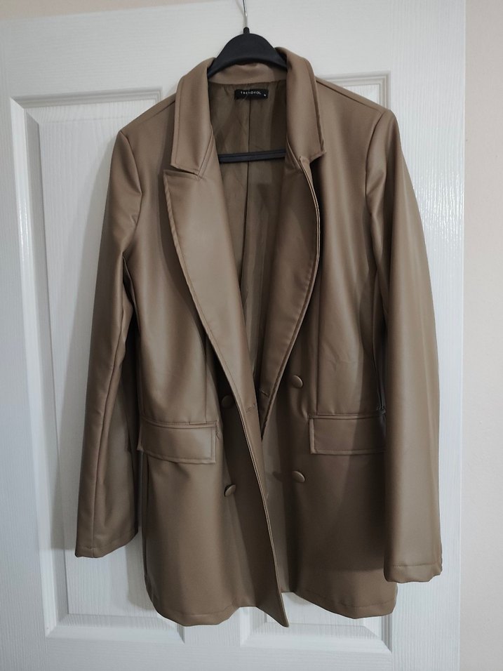 vizon rengi  Deri Kadın blazer  Ceket Düğmeli - Görsel 2