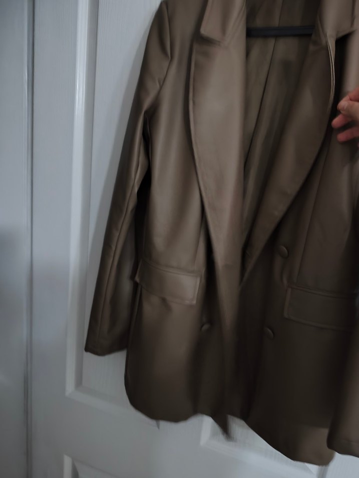 vizon rengi  Deri Kadın blazer  Ceket Düğmeli - Görsel 3