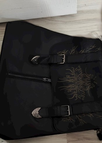 Siyah Nakışlı Deri Gotik Kadın Çanta - Görsel 4