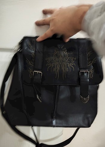 Siyah Nakışlı Deri Gotik Kadın Çanta - Görsel 2