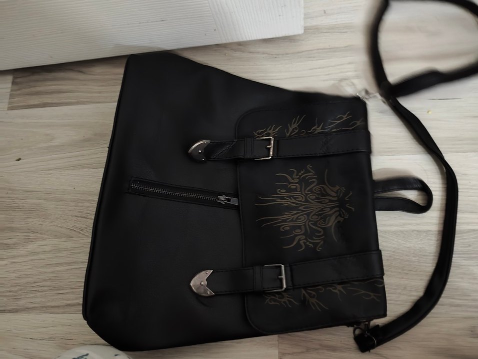 Siyah Nakışlı Deri Gotik Kadın Çanta - Görsel 4