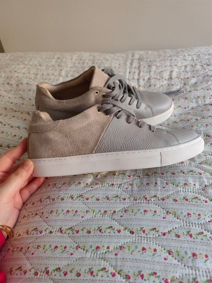 Bej Gri hakiki  deri Kadın Spor Ayakkabı - Görsel 5