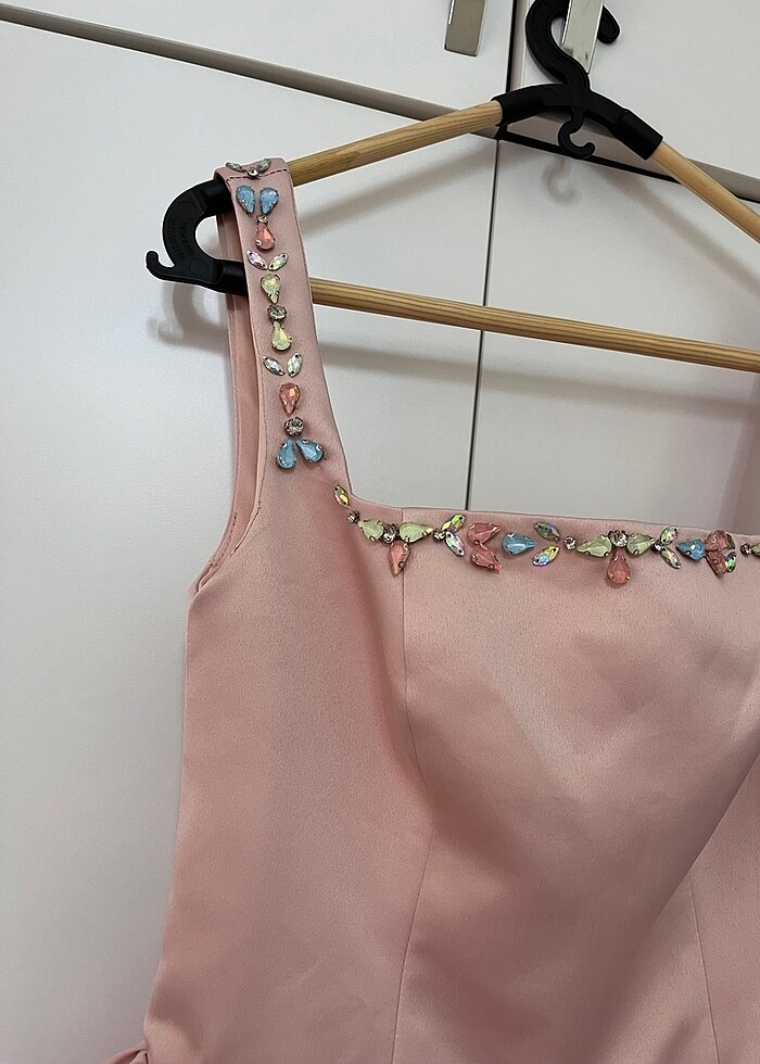 mezuniyet davet elbisesi juste pudra pembesi - Görsel 4