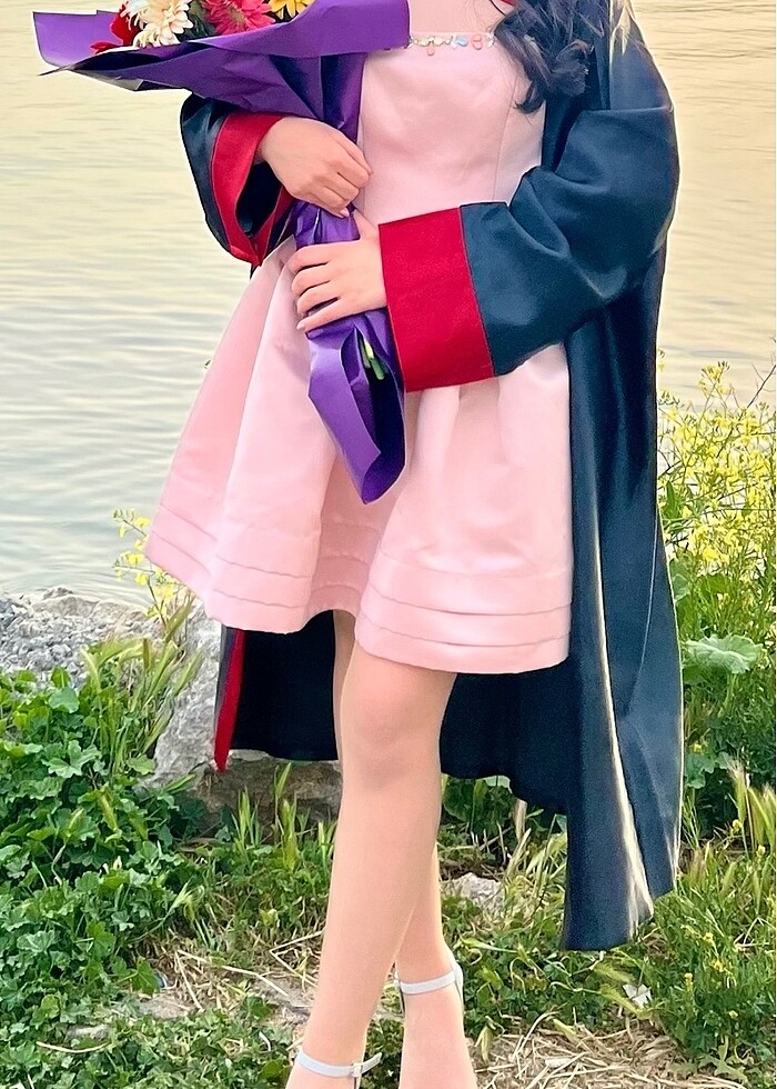 mezuniyet davet elbisesi juste pudra pembesi - Görsel 3