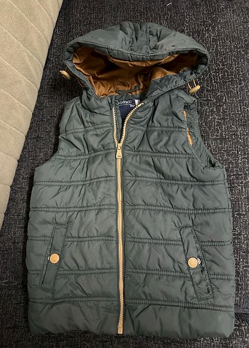 Kapüşonlu Erkek Çocuk Gri Fermuarlı Yelek - Görsel 3