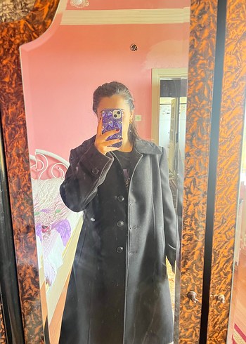 Siyah Midi Street Style Kadın Kaban