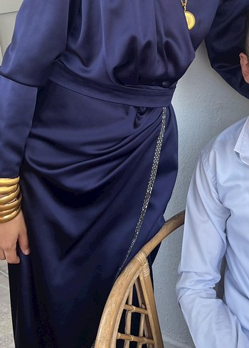 s Beden Lacivert Uzun Abiye Elbise