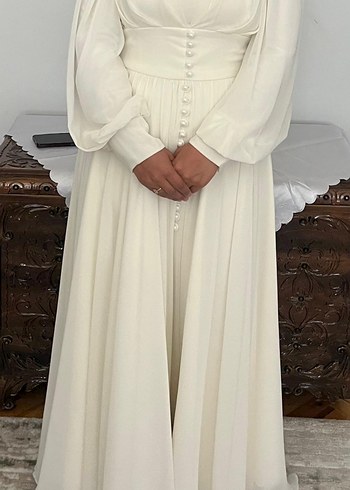 Uzun Beyaz nikah abiye elbise