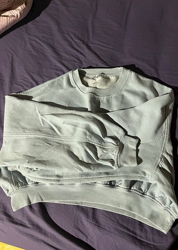 Gri Keten Kadın Sweatshirt Salaş Kesim