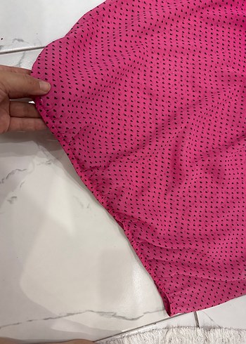 36 Beden pembe Renk Puantiyeli Uzun Kollu şifon Pembe Bluz