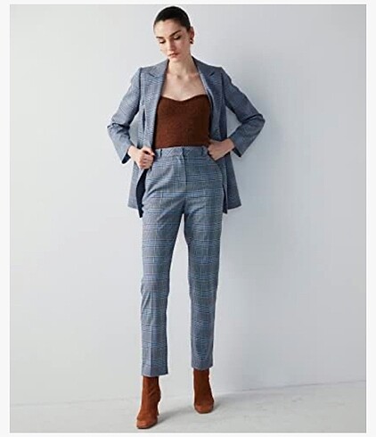 İpekyol Cigarette Mavi Ekose 36 Beden Pantalon - Görsel 2