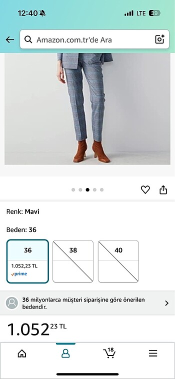 İpekyol Cigarette Mavi Ekose 36 Beden Pantalon - Görsel 6