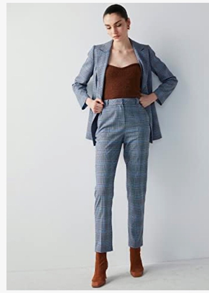 İpekyol Cigarette Mavi Ekose 36 Beden Pantalon - Görsel 2