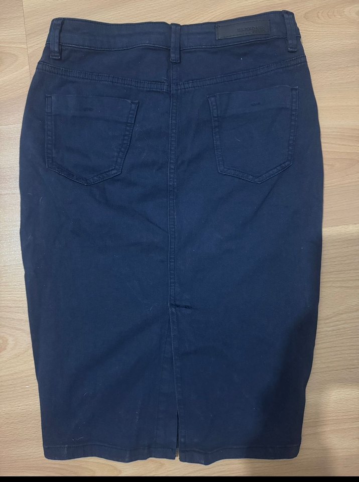 Lacivert Kot Midi Kalem Etek - Görsel 2