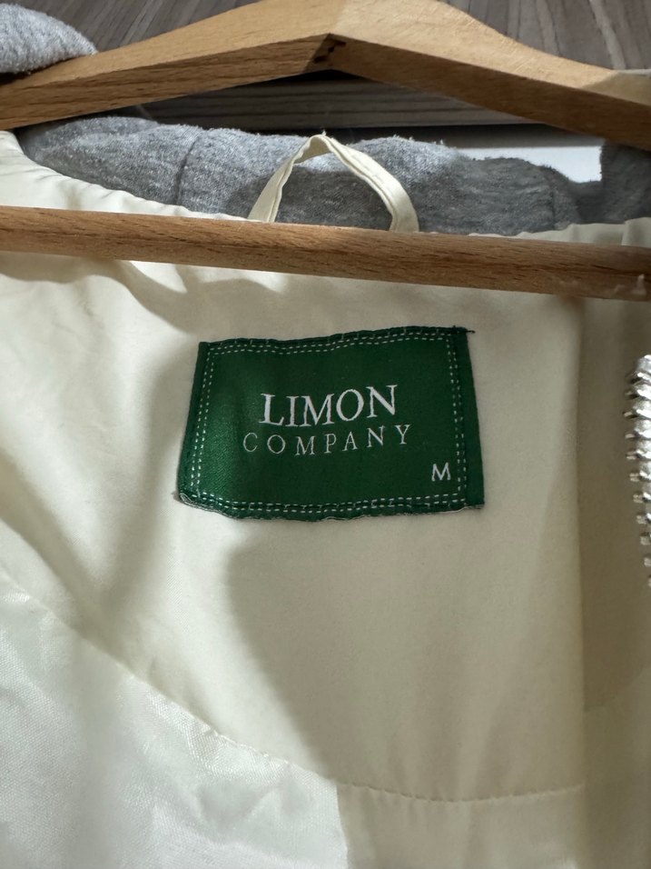 Gri Kapüşonlu Beyaz Fermuarlı Kadın Mont - Görsel 3