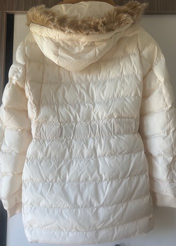 Ekru Kadın Midi Kaban Kürklü Kapüşonlu - Görsel 2