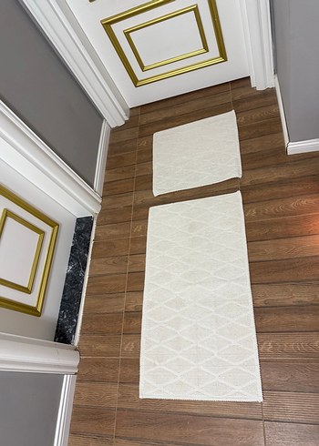 Beyaz Gri Düz Modern Halı Seti