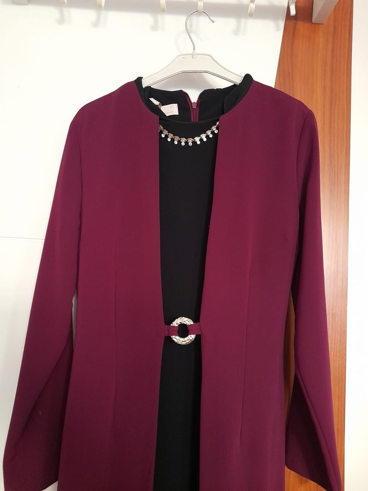 Bordo Uzun Kollu Gotik Elbise - Görsel 2