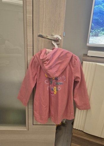 Düğmeli Pembe Kız Çocuk Kapüşonlu Ceket - Görsel 3