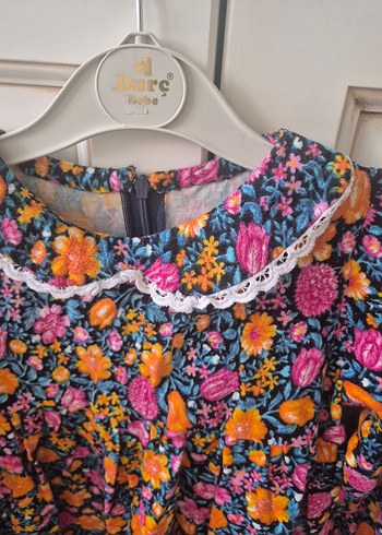 Renkli Çiçek Desenli Uzun Kollu Kız Elbisesi - Görsel 2