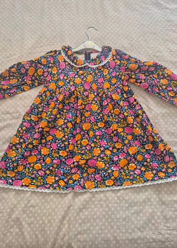 Renkli Çiçek Desenli Uzun Kollu Kız Elbisesi - Görsel 4