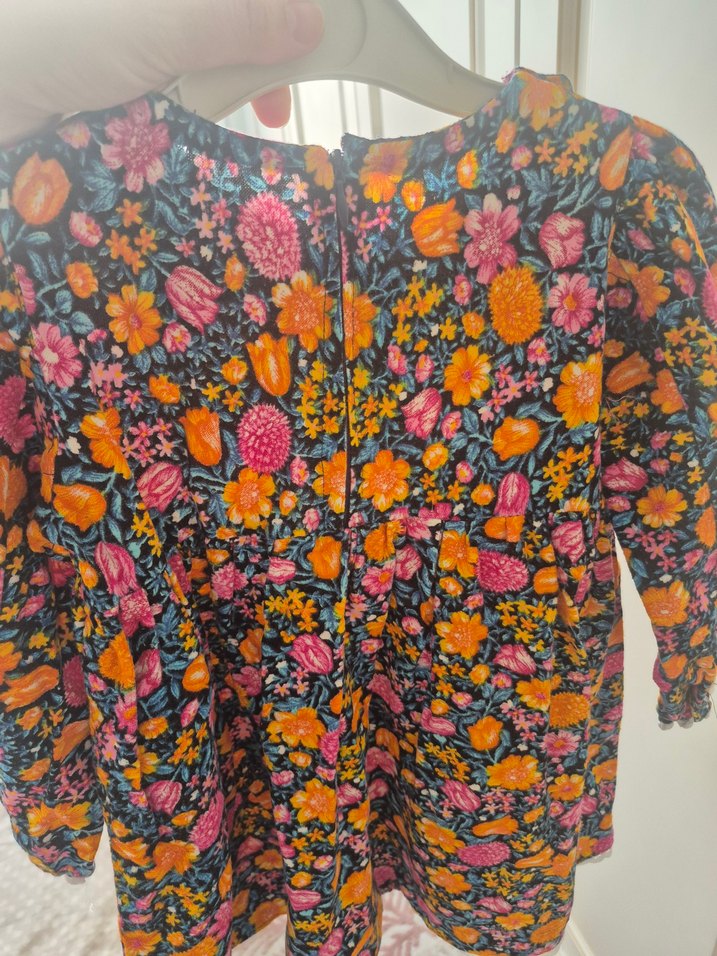 Renkli Çiçek Desenli Uzun Kollu Kız Elbisesi - Görsel 3